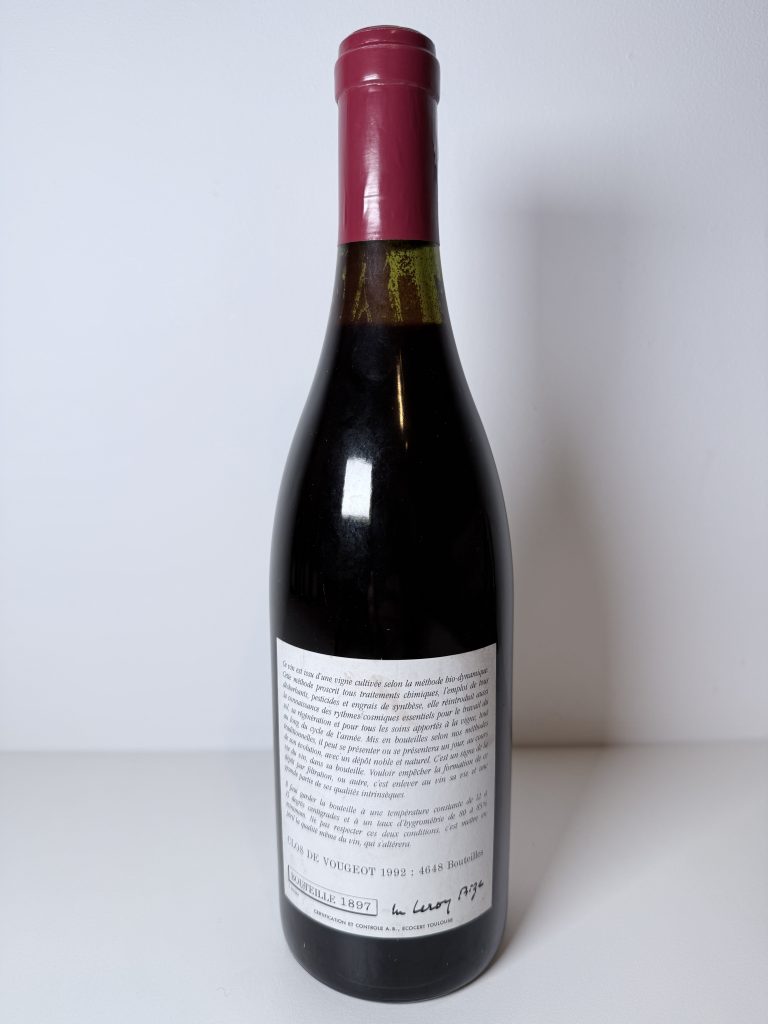 Bouteille Clos Vougeot Grand Cru 1992 Domaine Leroy